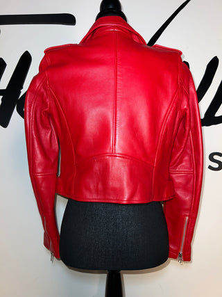 Red Leather Classic Biker motorcycle jacket - The Vault by Sacha