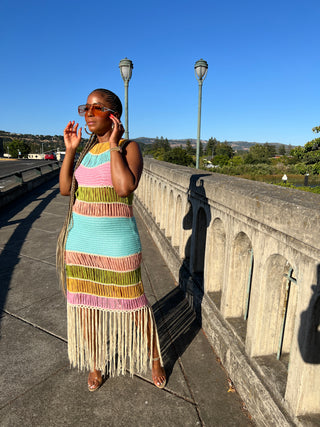 Pastel Crochet Knit Fringe Dress-Limited-Final Sale