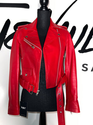 Red Leather Classic Biker motorcycle jacket - The Vault by Sacha