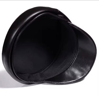 Genuine Leather Midnight News Boy Cap Hat 12/27