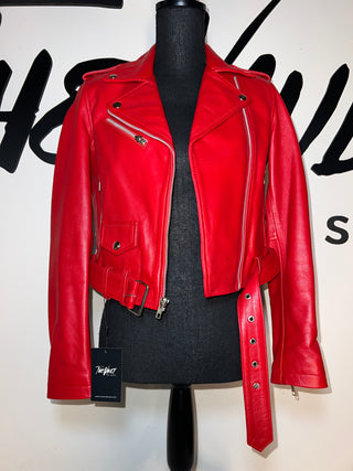 Red Leather Classic Biker motorcycle jacket - The Vault by Sacha