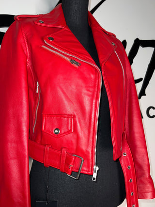 Red Leather Classic Biker motorcycle jacket - The Vault by Sacha