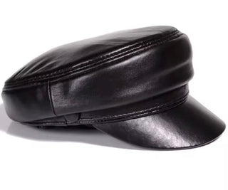 Genuine Leather Midnight News Boy Cap Hat 12/27