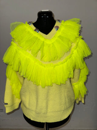 Neon Yellow Tulle Sweater (SMALL- MEDIUM) | FINAL SALE