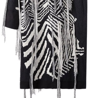 One Shoulder Zebra Sweater Poncho