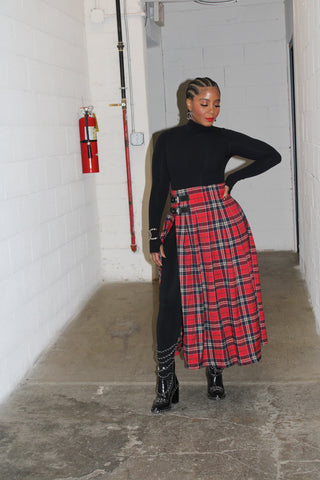 Tartan Plaid Slit Skirt