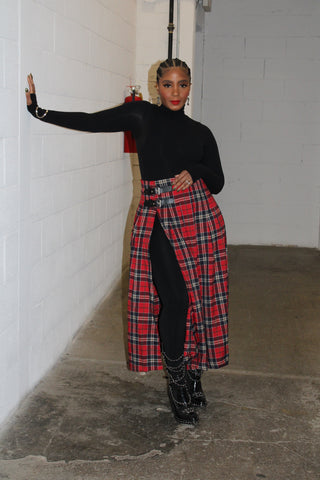 Tartan Plaid Slit Skirt