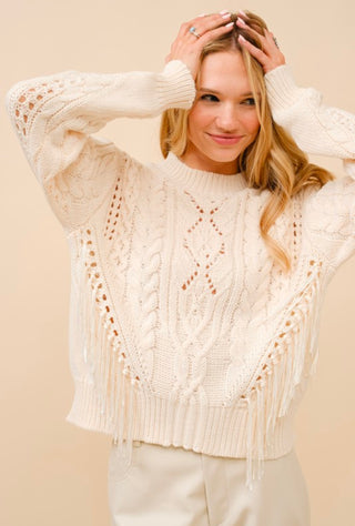 Cream Fringe Sweater