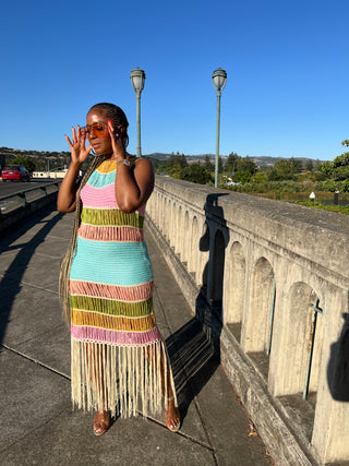 Pastel Crochet Knit Fringe Dress-Limited-Final Sale