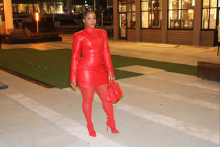 Red Leather Mini Dress w. Pockets