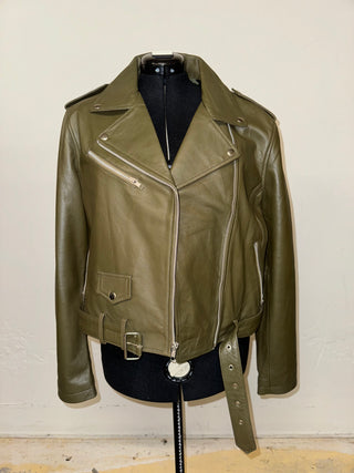 Olive Classic Biker Leather Jacket | FINAL SALE