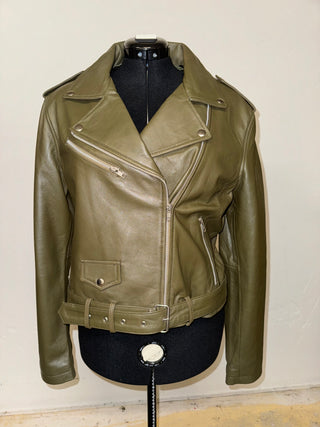 Olive Classic Biker Leather Jacket | FINAL SALE