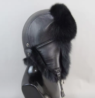 Black Genuine Leather & Fox Trapper Hat 1/3