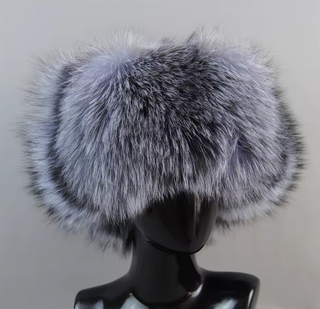 Silver Genuine Leather & Fox Fur Trapper Hat