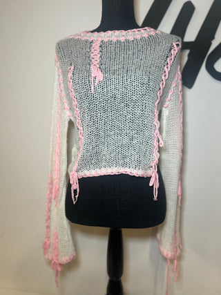 Pink & White Fringe Sweater | SIZE S | FINAL SALE - The Vault by Sacha