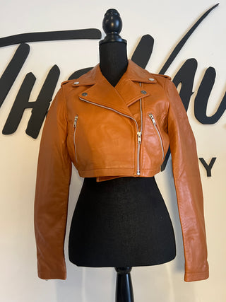 Cognac Tan Cropped Biker - The Vault by Sacha