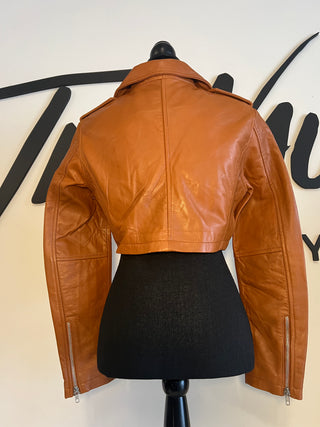 Cognac Tan Cropped Biker - The Vault by Sacha