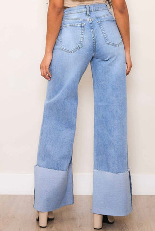 Stretch Wide Leg Cuff Jeans