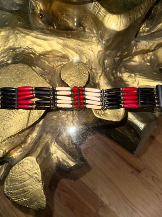 Buffalo Bone Choker Leather Beaded Stone Tribal Native American Necklace